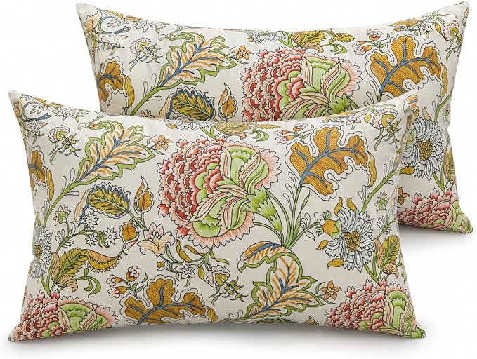 Outdoor Lumbar Pillows 12x20, 2 Pack with Inserts,Yellow Floral | 2-Pack 12x20 Outdoor Lumbar Pillows with Inserts, Water-Repellent Covers, Hidden Zippers, Plump Comfort for Patio & Sofa