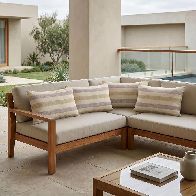 RSH DECOR: Sunbrella Lumbar Throw Pillows Set of 4 | 20" x 12" | Water and Fade-Resistant Performance Fabric | Outdoor Pillow Covers with Down-Alternative Inserts | Made in USA (Paris Lavendar)