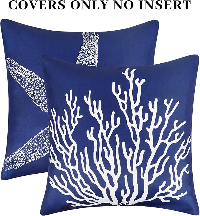 Adabana Outdoor Waterproof Coastal Pillow Covers 18x18 Inch | Nautical Starfish Coral Outdoor Pillow Covers Summer Decirative for Patio Furniture Porch Garden Pillows