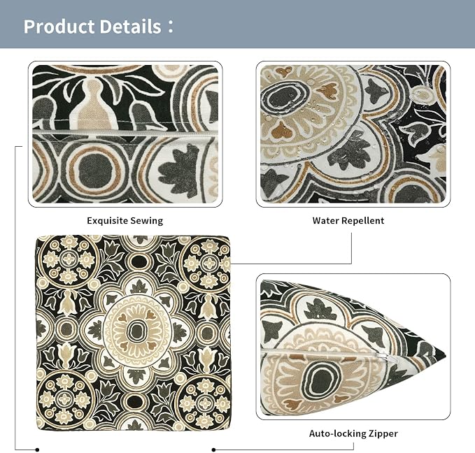 Outdoor Throw Pillow Covers 18x18 Inch, Decorative Pillow Covers for Patio Furniture, Vintage Medallion Modern Cushion Cases for Garden Couch Home Sofa, Pack of 2