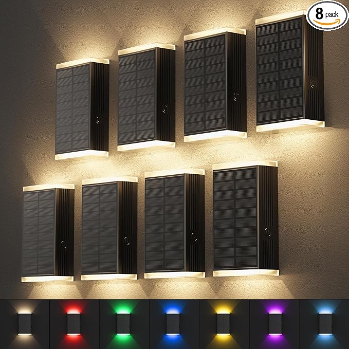 Solar Lights Outdoor,8 Lighting Modes Dusk to Dawn Lighting Wall Sconce IP67 Waterproof Up and Down Solar Wall Light Front Door Light for House, Garage, Porch, Doorway,Fence (8 Pack)
