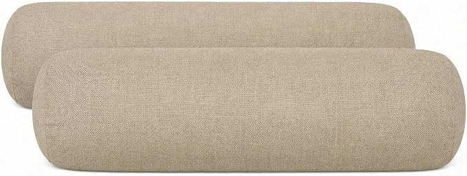 RSH DECOR: Sunbrella Neck Roll Pillows Set of 2 | 20” x 6” | Outdoor Bolster for Patio, Deck, Porch, or Poolside Furniture | Water & Fade-Resistant | Made in USA (Vesper Alpaca Stone)