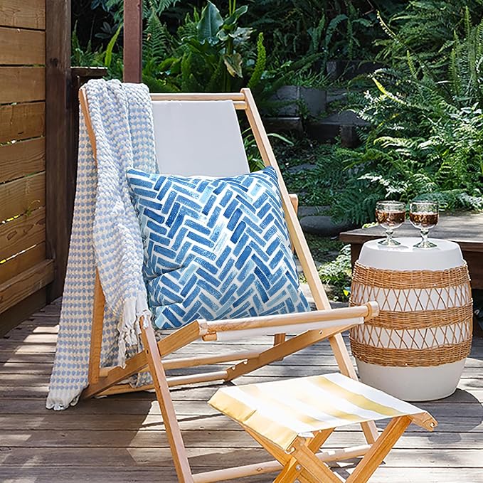 Outdoor Pillows for Patio Furniture 18x18 inch, Square Outdoor Throw Pillows with Inserts, Decorative Toss Pillows for Garden Couch Home Sofa Office Chair, Pack of 2, Blue Bricks