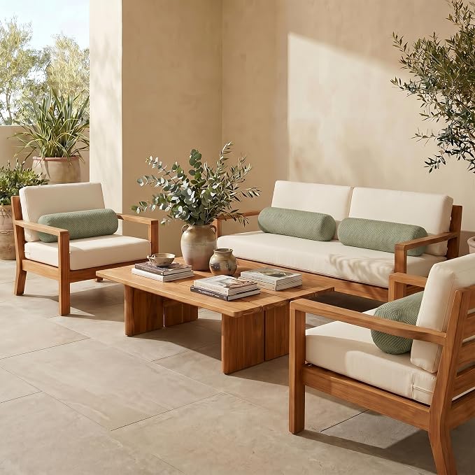 RSH DECOR: Sunbrella Neck Roll Pillows Set of 4 | 24” x 8” | Outdoor Bolster for Patio, Deck, Porch, or Poolside Chairs | Fade & Water-Resistant | Made in USA (Spirit Fern)