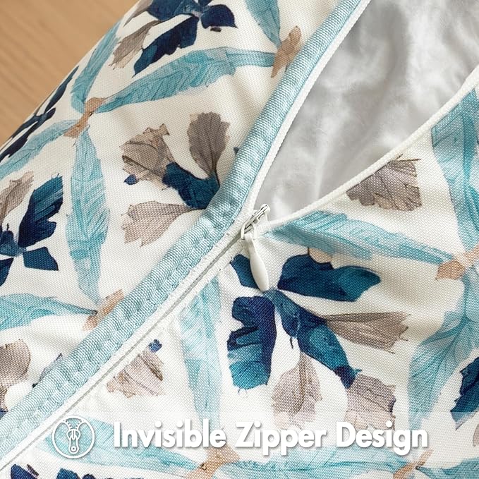 MIULEE Outdoor Floral Pillow Covers Waterproof 18x18 Blue Grey | Decorative Block Print,Boho Farmhouse, Set of 2 Coastal Summer Cushion Covers with Piping,Garden Patio Furniture Porch Couch