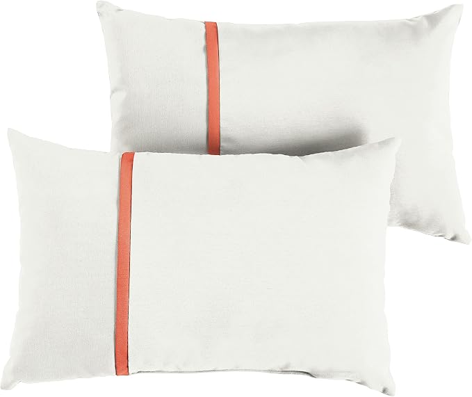 Sorra Home x Sunbrella - Indoor/Outdoor Lumbar Pillows (Set of 2), Canvas Natural Ivory & Melon Coral