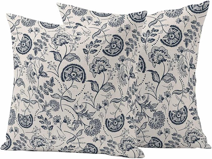 Outdoor Pillow Covers 20x20 Set of 2, Vintage Spring Floral Waterproof Patio Throw Pillow Covers for Couch Sofa Chair, Retro Farmhouse Summer Botanical Decorative Pillowcases for Throw Pillows
