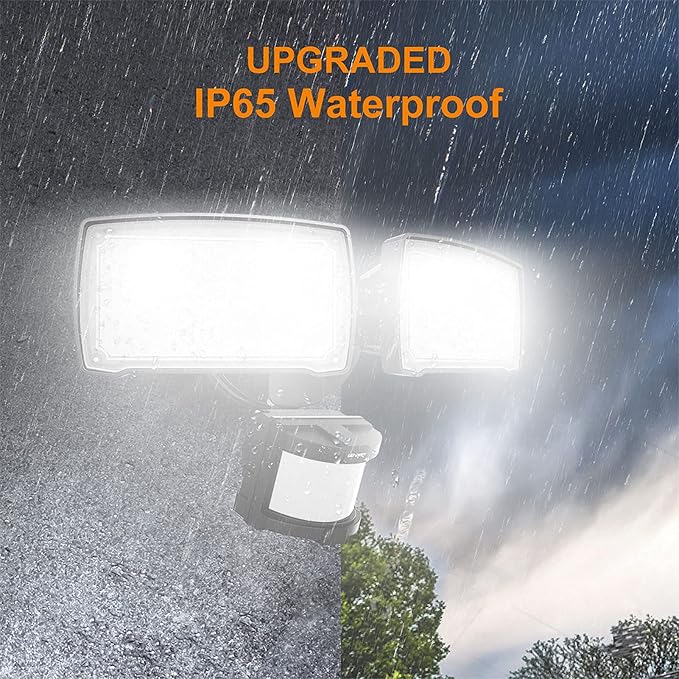 LEPOWER Hardwired LED Security Lights Motion Sensor Outdoor, 40W 4000LM | 5500K Daylight, 72 FT Range & 180° Detection, Easy to Install, IP65 Waterproof, 2 Head Flood Light for Garage, Yard, Porch