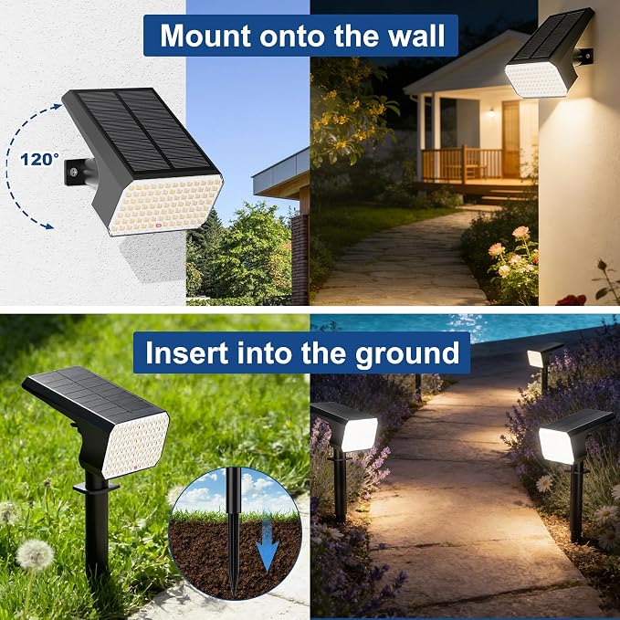 LANSOW 12 Pack Solar Spot Lights Outdoor Waterproof IP67, (90 LED/4 Modes) Solar Landscape Spotlights, 2-in-1 Solar Powered Flood Lights for Yard Garden Pathway Outside Tree, Auto ON/Off(Warm White)