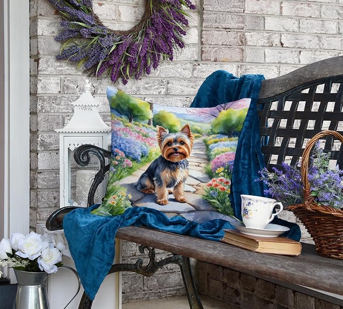 Caroline's Treasures Yorkshire Terrier Spring Path Throw Pillow Machine Washable, Indoor Outdoor Decorative Pillow for Couch, Bed or Patio, 18Hx18W