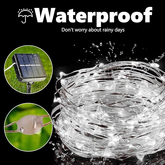 Joomer Solar Fairy Lights, 4Pack Total 104FT 320LED String Lights, White | Silver Wire, Solar String Light Waterproof 8 Lighting Modes for Patio Fence Party Garden Yard Home Outdoor Decoration