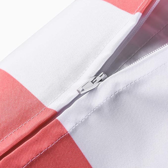 Pack of 2 Decorative Outdoor Waterproof Striped Throw Pillow Covers 20x20 | Pink,Solid, Polyester Linen Garden Farmhouse Cushion Cases for Couch Sofa Patio Tent Balcony