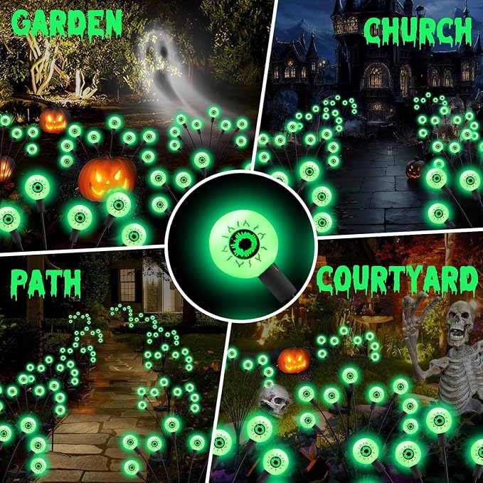 ASMAD Halloween Decorations Outdoor Solar Scary Eyeball Lights,8Pack 64LEDs | Halloween Lights, Halloween Decor, Green Eyeball Swaying Lights, Solar Path Lights Waterproof for Garden/Patio/Party Decor