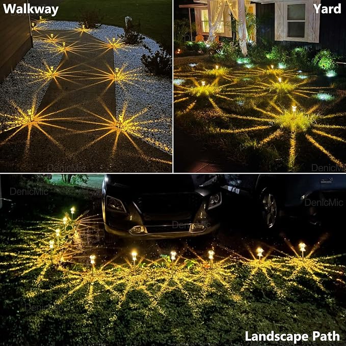 DenicMic 10 Pack Solar Pathway Lights Outdoor Waterproof Warm White LED | Stainless Steel Stake Lights for Yard Garden Decor for Outside Patio Lawn Auto On/Off 3000K Crystal-like Acrylic Lampshade