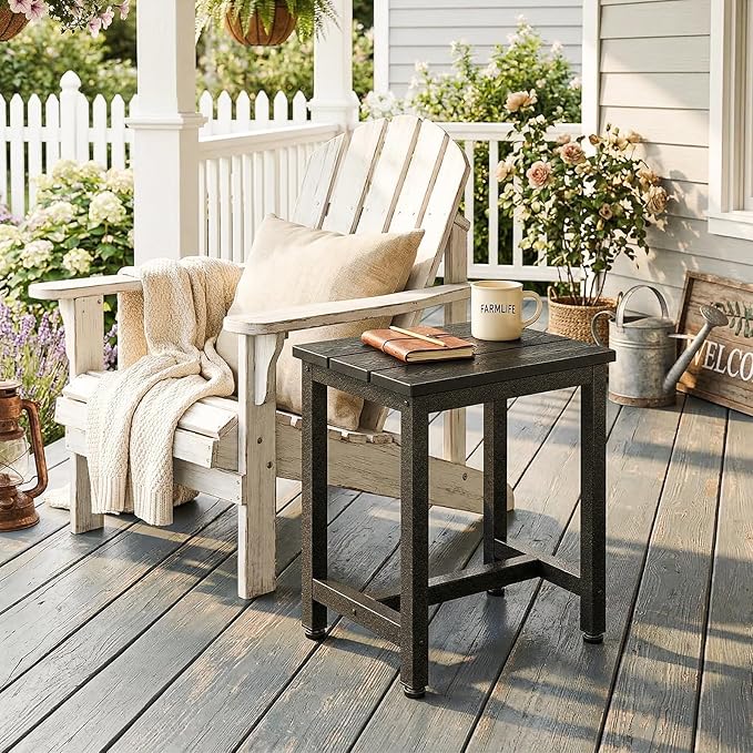 ODK Outdoor Side Tables Set of 2, Adirondack Patio End Table with Weather-Resistant Waterproof Top for Hot Tub Garden, Balcony, Poolside, 2PCS, Black