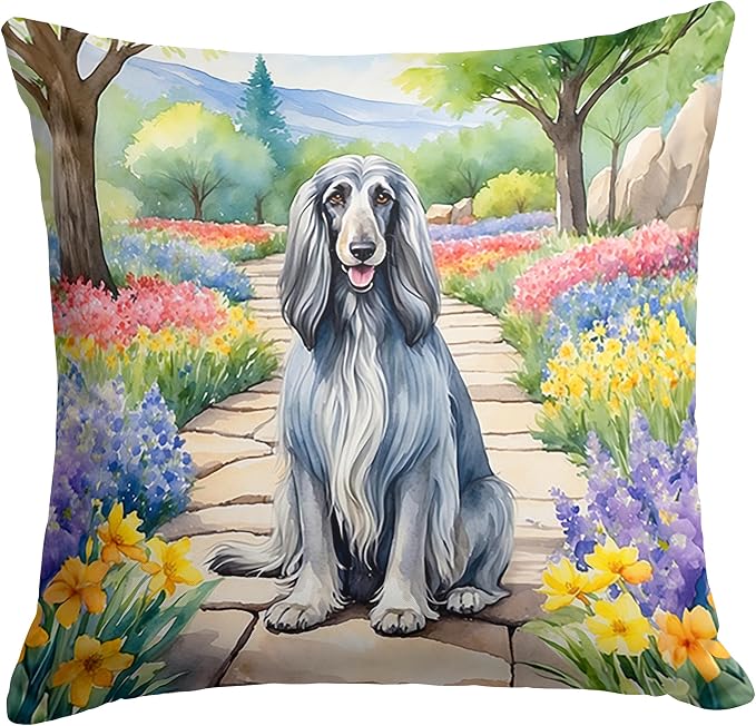 Caroline's Treasures Afghan Hound Spring Garden Throw Pillow Machine Washable, Indoor Outdoor Decorative Pillow for Couch, Bed or Patio, 14Hx14W