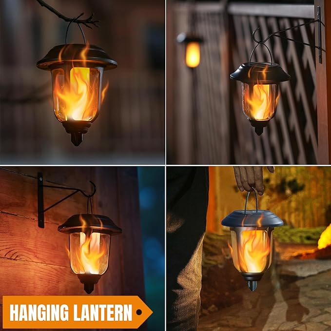 Dynaming Dual Use Solar Flame Lights Outdoor 6 Pack, Solar Flickering Flame Pathway Lights, Hanging Lantern Light, Auto On/Off & Waterproof for Garden Lawn Patio Yard Walkway Deck Driveway