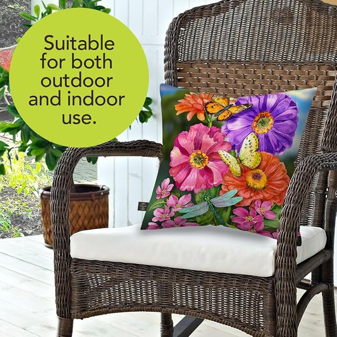 Briarwood Lane Spring Indoor/Outdoor Pillow 17x17 Zinnias in Bloom for Spring Pillow