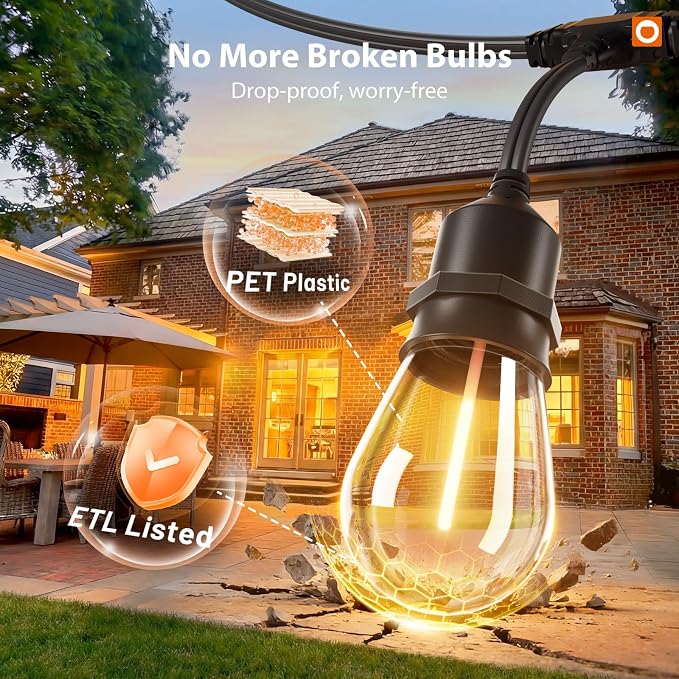 addlon 100FT Outdoor String Lights with Remote Dimmable Waterproof Patio | Warm White Edison Bulbs, Heavy Duty Shatterproof Hanging Strand for Outside Backyard Porch Garden Bistro Pergola Party