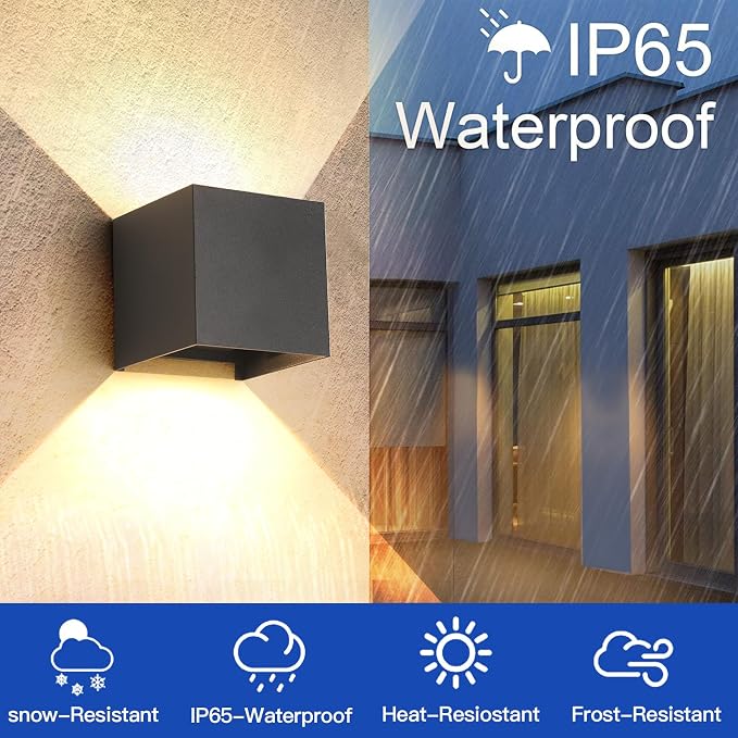 4 Pack LED 20W Outdoor Wall Lights Exterior/Interior 3 Colors Adjustable Wall Sconce Up and Down Light Porch Lights IP65 Waterproof Exterior Wall Sconce Modern Outdoor Lighting Square Aluminum Black