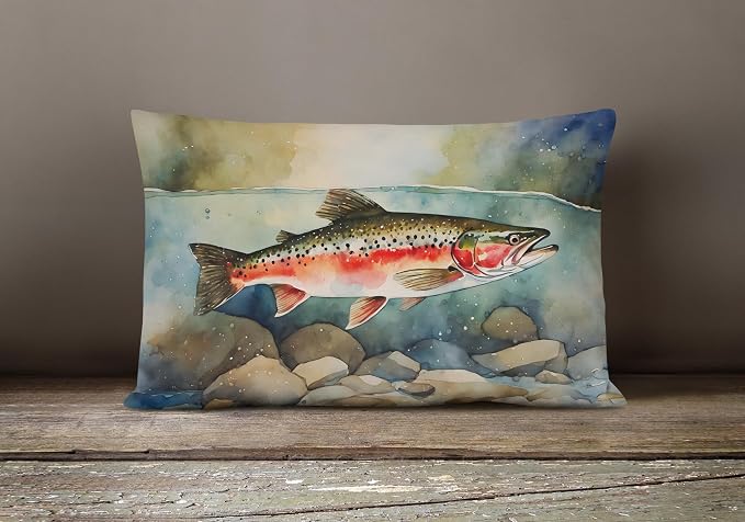 Caroline's Treasures DAC2840PW1216 Trout Throw Pillow Machine Washable, Indoor Outdoor Decorative Pillow for Couch, Bed or Patio, 12HX16W