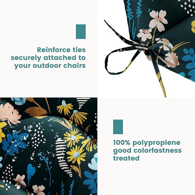 Tufted High Back Adirondack Chair Cushion 45"x21"x4",Floral | Patterned outdoor cushion with ties; premium padded design fits garden rocking chairs, multiple color options available