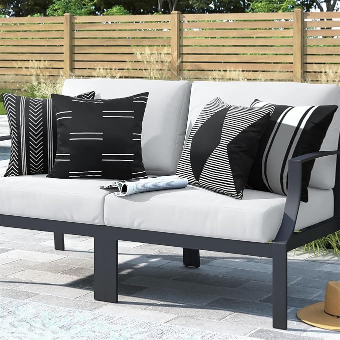 Adabana Set of 4 Outdoor Waterproof Pillow Covers 20x20 Black and White | Modern Geometric Throw Pillows Cover Decorative Boho Pillow Covers for Patio, Garden, Porch