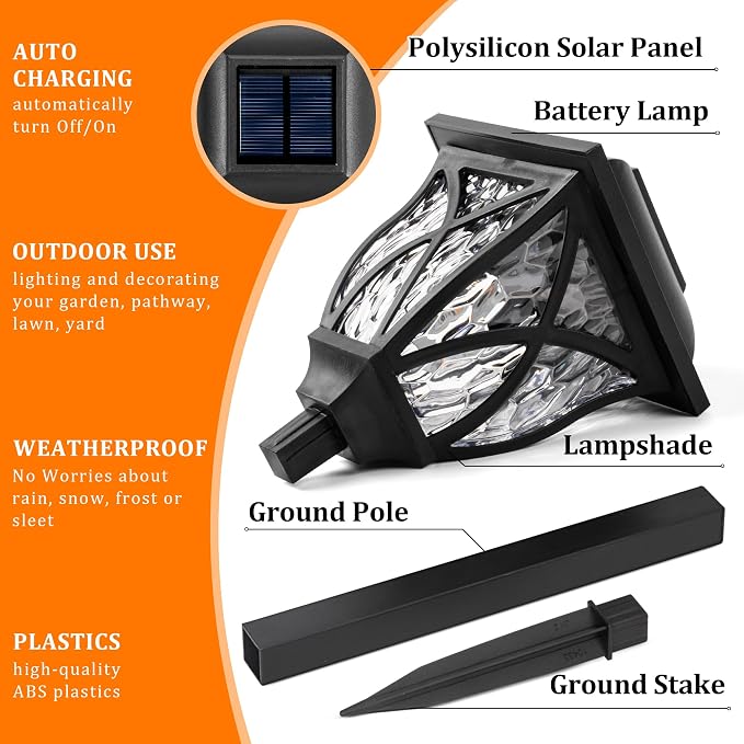 GIGALUMI Solar Lights Outdoor Waterproof, LED Solar Garden Lights | Outdoor Decorations, Garden Decor for Yard, Patio, Landscape, Planter, Walkway