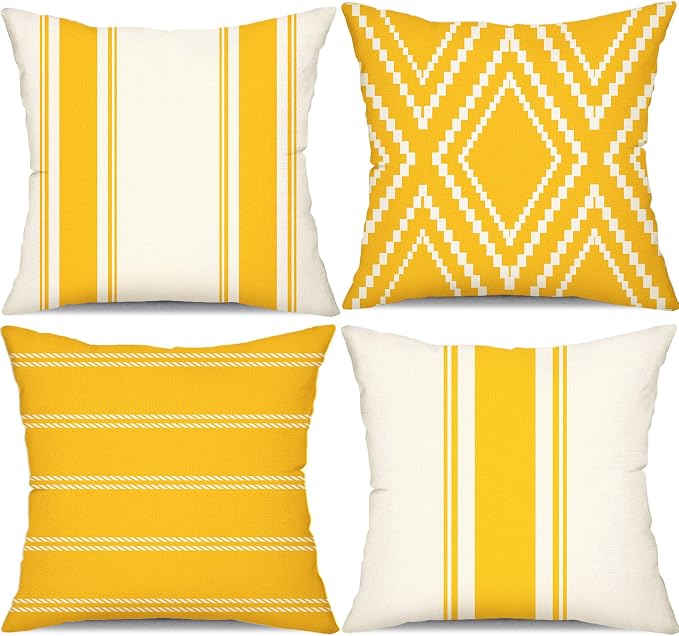 DFXSZ Outdoor Yellow Waterproof Geometry Pillow Covers 18x18 Set of 4 | Spring Summer Waterproof Modern Throw Pillowcases（No Inserts） Outdoor Decor for Patio Funiture Garden Polyester Covers