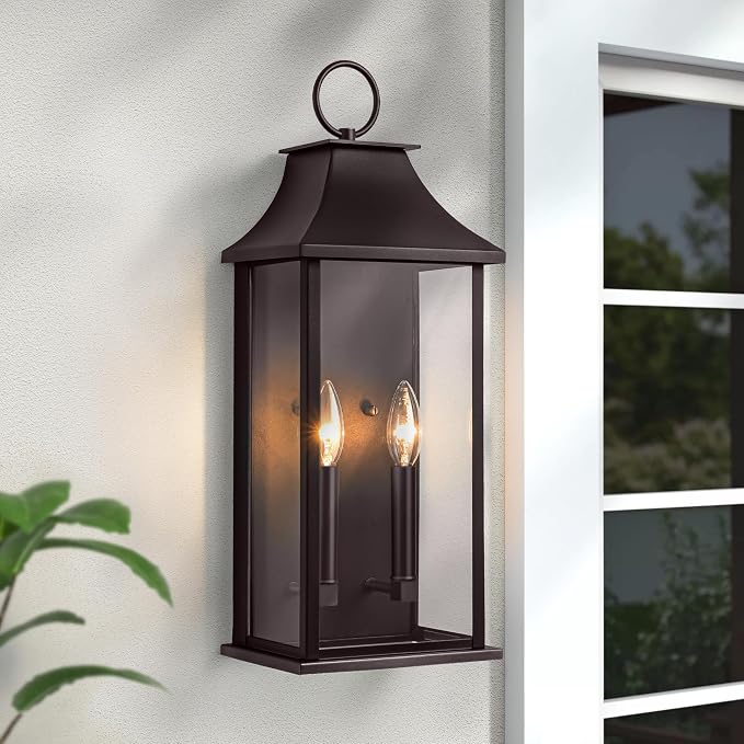Dusk to Dawn Outdoor Wall Sconces 2-Light, 20.6", Bronze | Large Outside Wall Sconce, Aluminium Wall Light Fixture with Glass, Waterproof Exterior Lamp for House, Porch, Garage