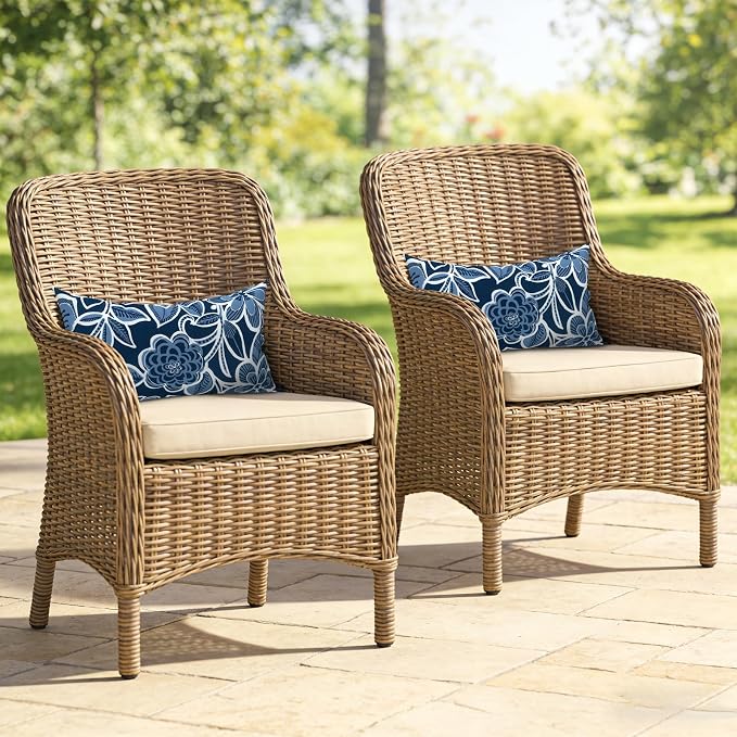 Outdoor Lumbar Pillows, Water Repellent Cushion Pillows 12x20 Inch, Outdoor Pillows with Inserts for Home Garden, Pack of 2, Flower Navy