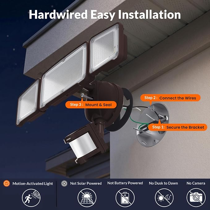 LEPOWER LED Security Light Motion Sensor Outdoor Lights, Bright 38W 4200LM | 72 FT Range, IP65, Easy to Install, 180° Motion Sensor, 5500K, 3 Head Detected Waterproof Flood Light for Garage, Yard, Porch