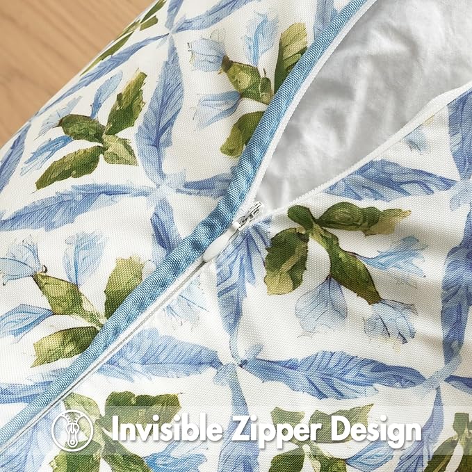MIULEE Outdoor Floral Pillow Covers Waterproof 12x20 Blue-Green | Decorative Block Print,Boho Farmhouse, Set of 2 Coastal Summer Cushion Covers with Piping,Garden Patio Furniture Porch Couch