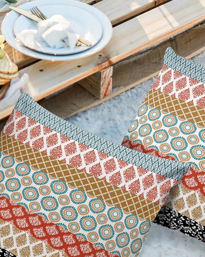 Boho Outdoor Pillow Covers Waterproof, Colorful Striped Ethnic Modern Geometric Abstract Art All Weather Cushion Case Set of 2, Decorative Pillowcases for Sofa Couch Bed Decor Patio Furniture 24"x24"