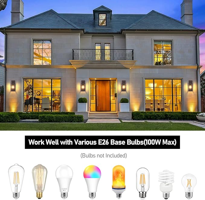 BesLowe Outdoor Wall Light Fixtures, Oil-Rubbed Bronze Wall Lanterns | Waterproof Metal Construction, Rust-resistant, Quick & Easy Installation, Clear Glass Shades & Standard E26 Socket