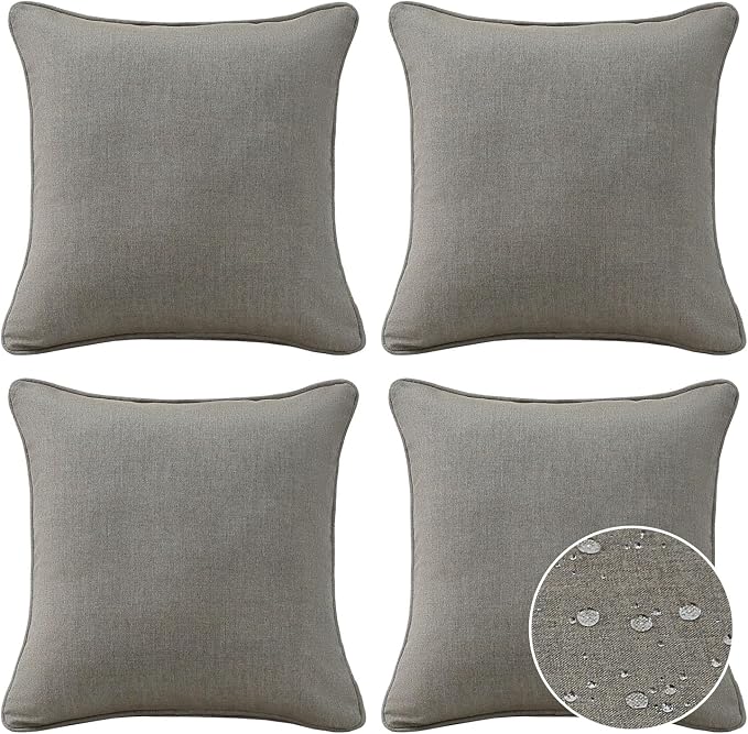 Unimatta Sunbrella Decorative Outdoor Water Repellent Throw Pillows with Inserts, Set of 4, 18" x18" Pillows for Patio, Backyard, Bed, Couch, and Patio Furniture, Cast Shale