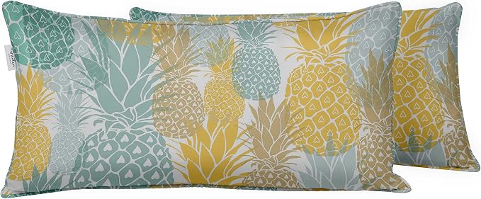 Indoor/Outdoor Polyester Fabric Lumbar Pillow Cover, All-Weather Waterproof Rectangular Cushion Case for Patio Furniture, 16 x 24 Set of 2 - Pineapple-18