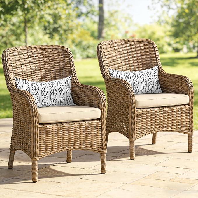 Outdoor Lumbar Pillows, Water Repellent Cushion Pillows 12x20 Inch, Outdoor Pillows with Inserts for Home Garden, Pack of 2, HerringboneWhite