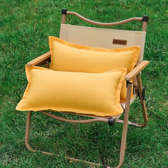 LIGICKY Yellow Outdoor Lumbar Pillows Waterproof Pillow Covers 12x20 Inch Pack of 2 Decorative Rectangle Solid Color Pillows with Wide Edge Cushion Cover for Patio Tent Garden Couch Balcony