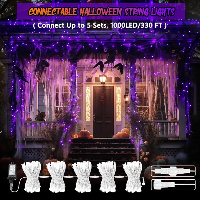 200 LED Connectable String Lights, 66FT Christmas Lights Outdoor Indoor | Purple, 13 Modes, Timer, Clear Wire Waterproof Twinkle Fairy Lights Plug in for Halloween Bedroom Patio Xmas Tree Decor