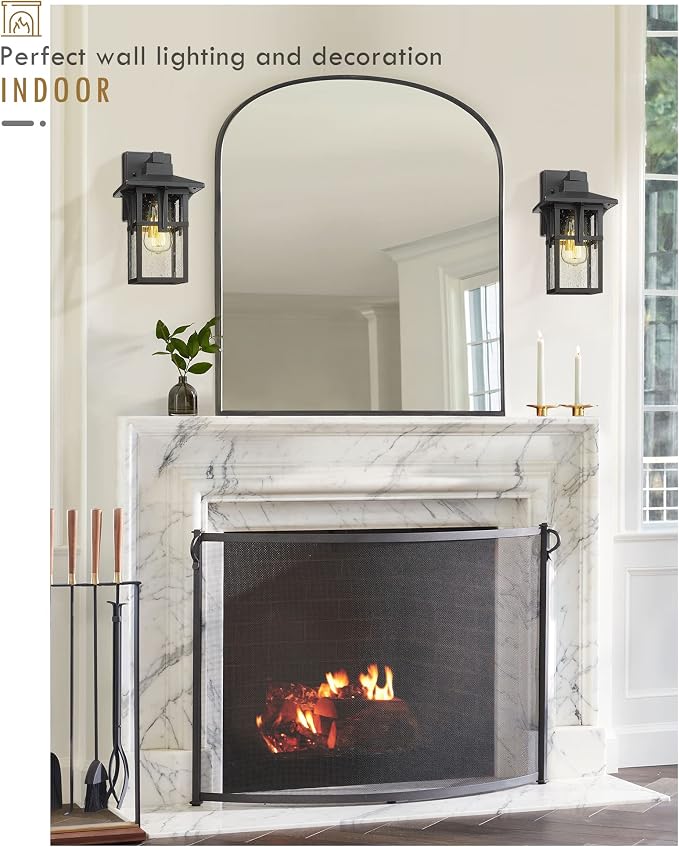 HWH INVESTMENT Outdoor Wall Light 2 Pack, Exterior Wall Sconce Light Fixtures with Seeded Glass, Farmhouse 1-Light Porch Light Waterproof for Patio Balcony Indoor, Matte Black, 5HX62B-2PK BK