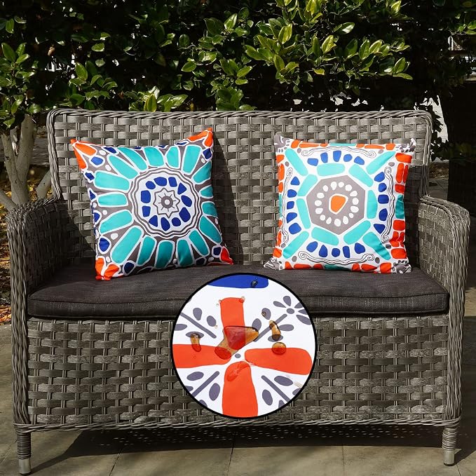 ONWAY Outdoor Waterproof Pillow Covers 18x18 Set of 4 Floral Boho Decorative Throw Cushion Cover Farmhouse Pillows for Bench Couch Patio Furniture