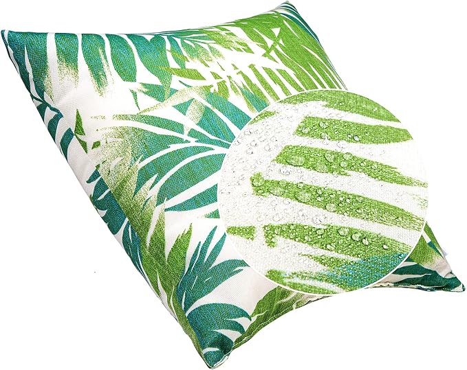 JMGBird 18x18 Teal Outdoor Pillow Leaf Pillow Green Outdoor Pillows | Outdoor Lumbar Pillows Set of 2 with Inserts Waterproof Throw Pillows for Patio Furniture