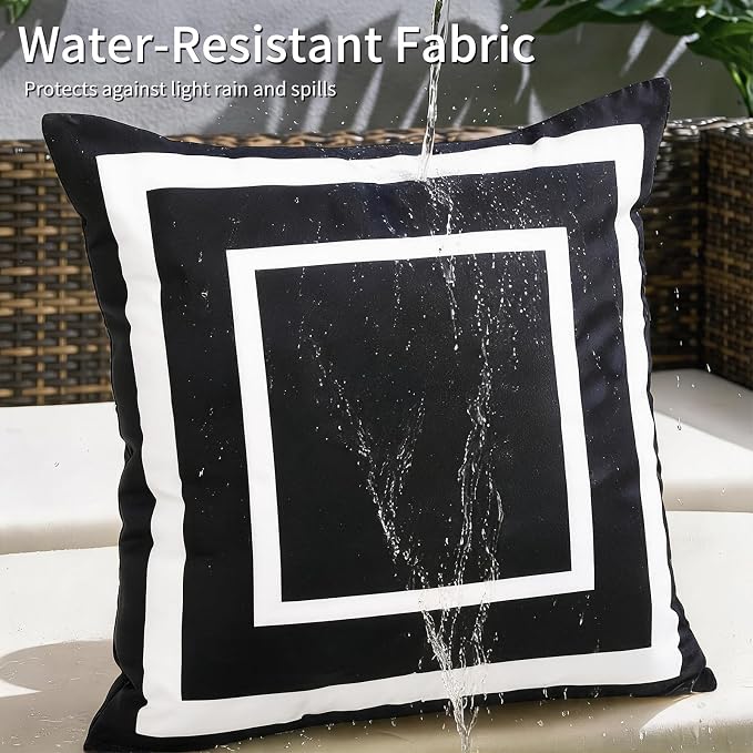 Pyonic Outdoor Waterproof Throw Pillow Covers 18 X 18 Inches Black and White Geometric Modern Pillow Covers for Patio Garden Porch Set of 2