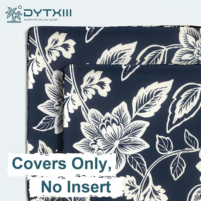 DYTXIII Pack of 2 Outdoor Waterproof Lumbar Pillow Covers ONLY, 12x20 Rectangle Decorative Double Printed Pillow Cases for Patio Couch Porch Furniture - Vines Navy