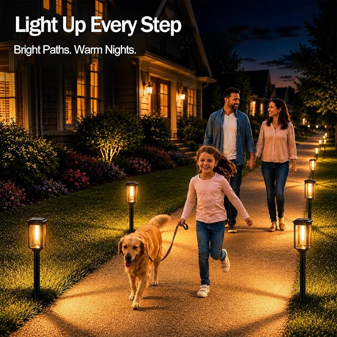 Tenmiro Solar Pathway Lights Outdoor 4 Pack, Bright Solar Garden Lights | IP65 Waterproof Shatterproof, Auto On/Off Landscape Lighting for Yard Lawn Patio Walkway Driveway Decor 3000K