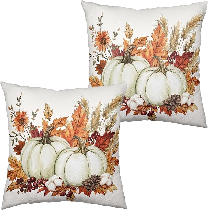 Fall Pumpkin Pillow Covers 20x20 Set of 2 Autumn Harvest Throw Pillow Covers Maple Leaves Pillowcase Thanksgiving Cushion Case for Home Decor Outdoor Sofa