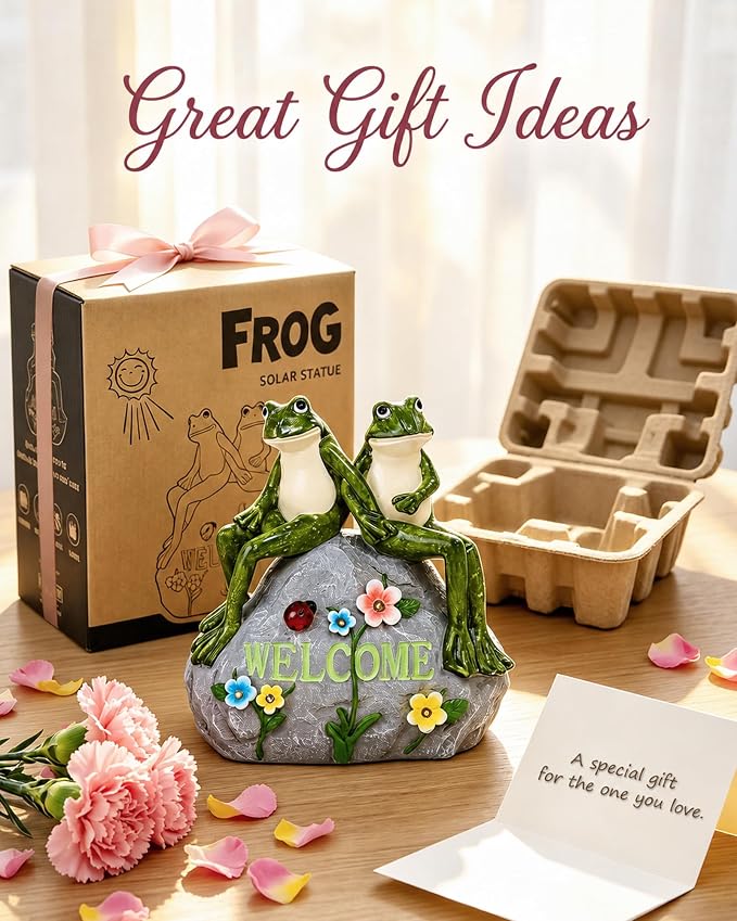 Nacome Solar Garden Outdoor Statues Frog with Succulent | 7 LED Lights, Lawn Decor Statue for Patio, Balcony, Yard Ornament, Gifts for Mom Grandma Women