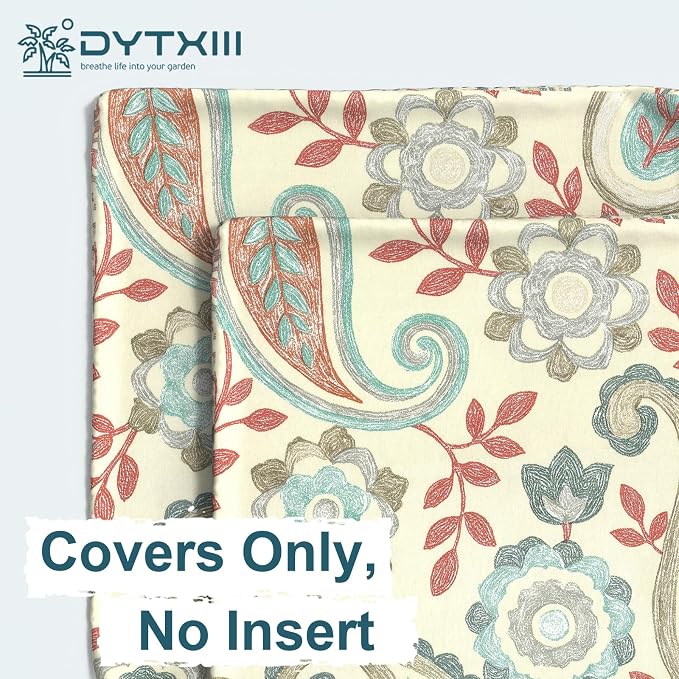 DYTXIII Pack of 2 Outdoor Waterproof Lumbar Pillow Covers ONLY, 12x20 Rectangle Decorative Double Printed Pillow Cases for Patio Couch Porch Furniture - Paisley Vintage