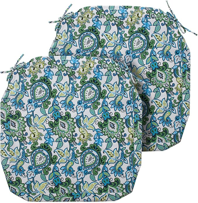 Magpie Fabrics Indoor Outdoor Cushion Cover Replacement 2 Pack, NO Insert! Water Repellent Slipcover with Ties Decor for Patio Garden Chair Sofa Bench Wicker(Botanical Blue Green, 24x22x4 Inch)